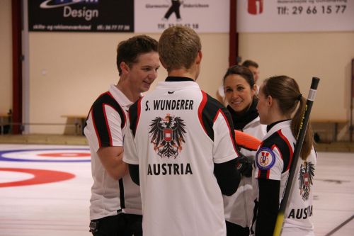 Mathias Genner, Sebastian Wunderer, Karina Toth und Andrea Höfler bei der Mixed-EM 2014